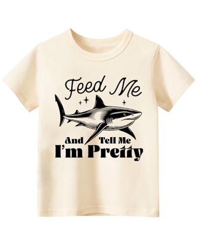 Toddler Shirts for Boys Grils Kids, Baby Boy Summer Clothes, 2-8T Funny Shark Graphic Tees Short Sleeve T-Shirt, Feed Me and Tell Me I'm Pretty