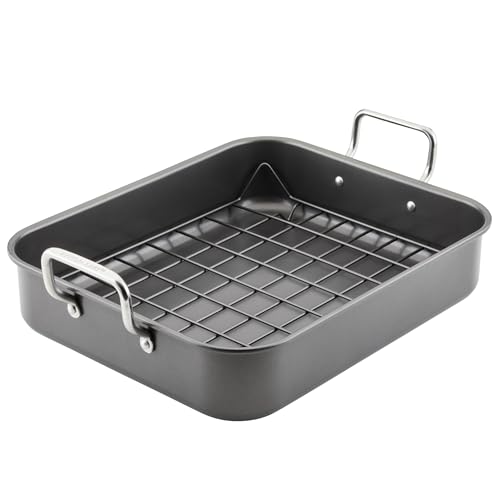Rachael Ray Bakeware Nonstick Roaster/Roasting Pan with Reversible Rack,...