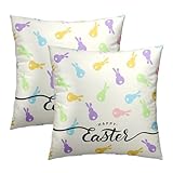 Mweet Juego de 2 fundas de almohada de Pascua feliz, funda de cojín suave para