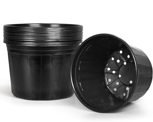 OUPSAUI 2/3/5/7 Gallon Pots for Plants Flexible Gallon Plastic Nursery Pots with Drainage Holes Plastic Pots for Outdoor Plants (7Gal-10pcs)