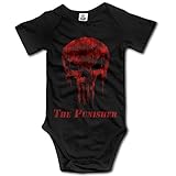 Maloya Cute Baby Onesies The Punisher Skull Logo Bodysuit with Patterns Black
