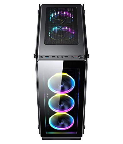 Sahara P35 - Caso di gioco per PC Mid Tower in vetro temperato con 4 x Turbo Pirate 12cm Veri ventilatori RGB, Nero