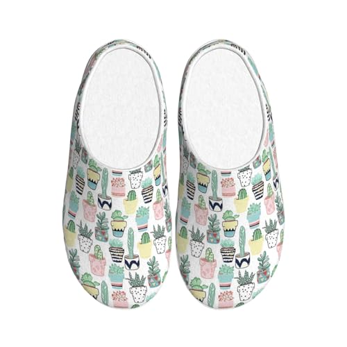 Cute Cacti in Pots Full Print Flannel Slippers，Soft Warm Upper, Anti-Slip TPR Sole, for Casual Use