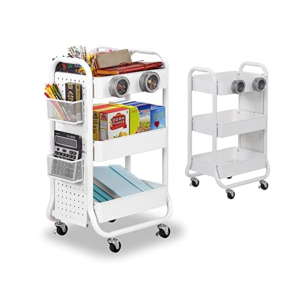 DESIGNA 3-stöckiger Rollwagen, Mehrzweckwagen mit Griff, extra 3 Aufbewahrungszubehör, abnehmbare Stecktafel, einfache…