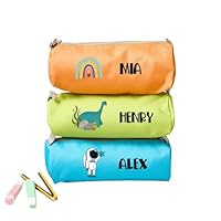 Personalised Kids Pencil Case with Kids Name Rainbow Unicorn Astronaut Bee Dinosaur Football Designs Back to School Gift for Boys Girls-Light Blue