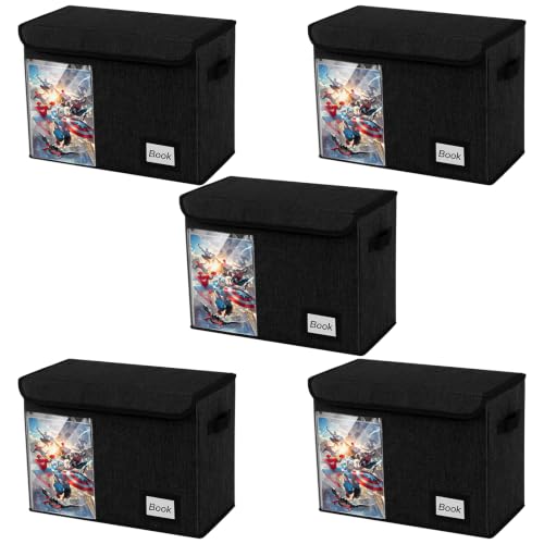 Image of Display Comic Book Storage Box 15.8 inch X 7.8 inch X 11.8 inch, Collapsible Holds 160-180 Comic Book Bags Organizer Heavy Duty Bin Container Holder Shelf for Comic Book Sleeves and Boards, 5 Pack