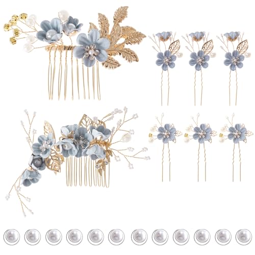 Accessoires cheveux mariage lot de 20 pics fleur bleu pour chignon demoiselle d'honneur