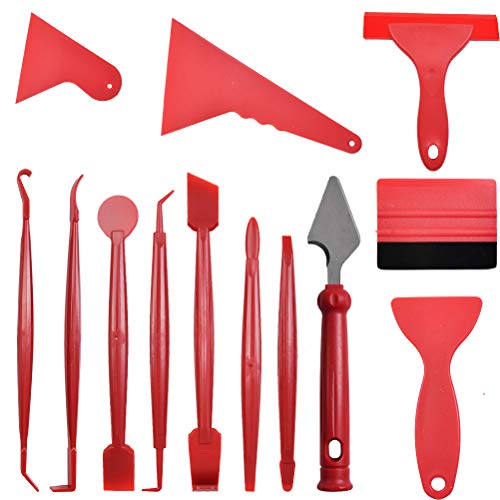 QLOUNI Kits de 13pcs Herramientas de Ventana de Pelcula para Carrocera de Vehculo con Rasqueta de Fieltro, Mini rasquetas,Cortador de Vinilo,etc
