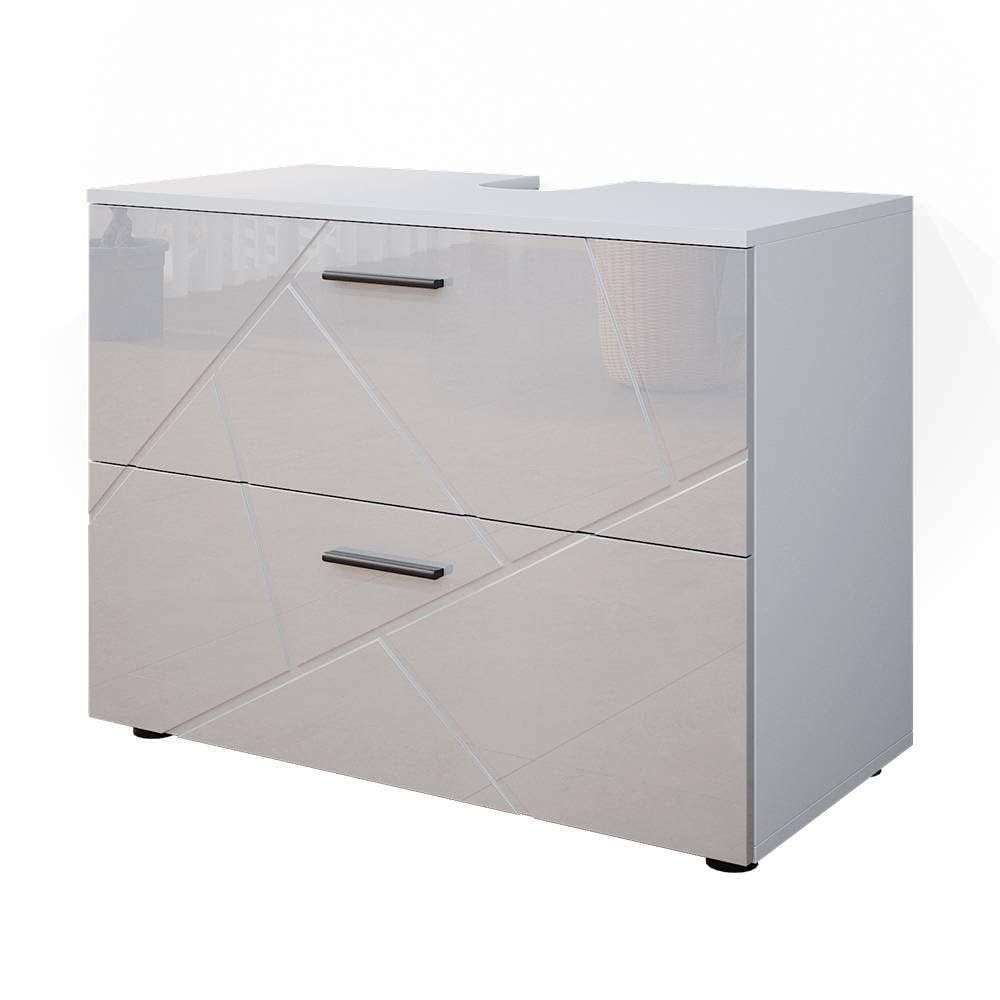 Vicco Waschbeckenunterschrank Irma, Weiß Hochglanz, 80 x 58.6 cm, geeignet zur Installation über dem Siphon mit Belüftungsöffnungen