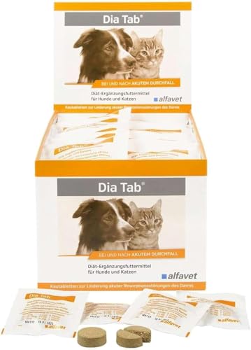 alfavet Dia Tab 20 x 5,5 g – Diät-Ergänzungsfuttermittel für Hunde & Katzen – Mit pflanzlichen Inhaltsstoffen zur Regulierung der Verdauung & Darmflora – Kautabletten mit Präbiotika