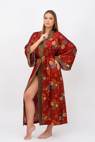Luxury Batik Silk Blend Robe for Women – Long Kimono with Floral Print – Soft, Lightweight, Machine Washable2