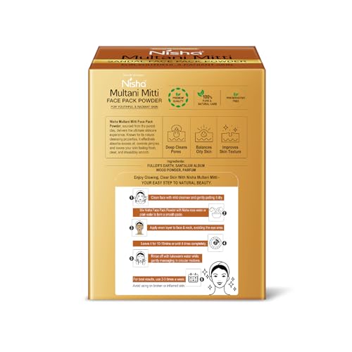 Image of Nisha sandal Multani Mitti for Face 100g | Fuller's Earth Powder | Natural Oil Control, Acne & Tan Removal | Skin Brightening Face Pack