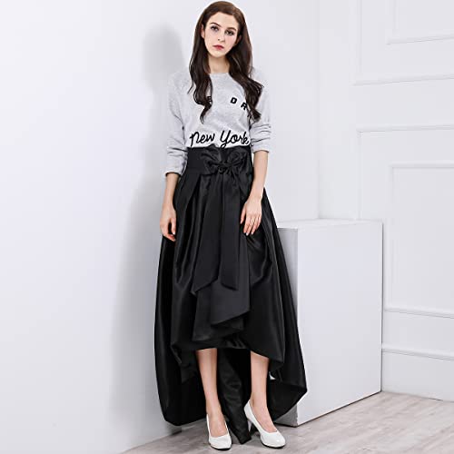 WDPL Maxi High Low Skirt for Women High Waist Satin Zipper Back Cocktail Party Skirts for Girls Black2