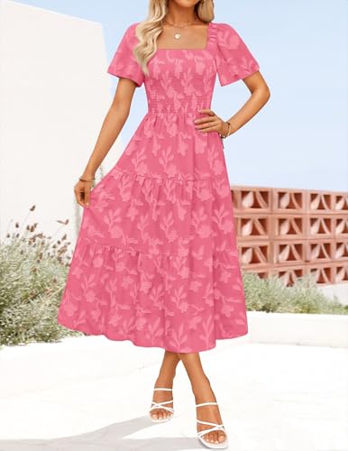 Image of ZESICA Wedding Guest Dresses for Women Summer 2026 Boho Floral Midi Dress Flowy Beach Vacation Graduation Long Dresses