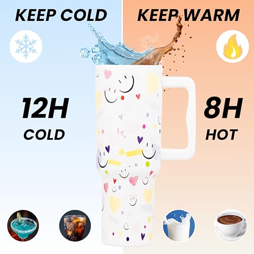 Image of CYNVEXA Tumbler with lid and Straw 1200ML Cup Stainless Steel Vacuum Insulated Tumbler for Water, Iced Tea or Coffee 1.2L Office Gym Travelling (Smileys COCOUNUT Cloud)