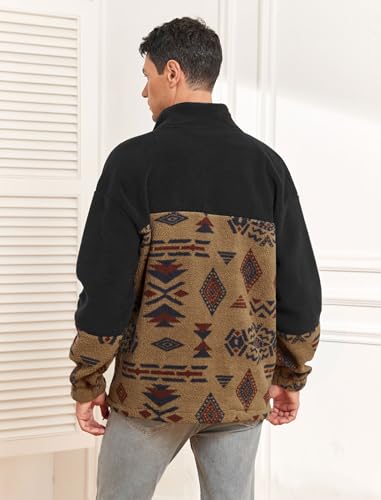 Image of ZAFUL Aztec Print Fleece Jacket - Unisex Full Zip Hoodie with Stand Collar, Pockets & Fluffy Texture