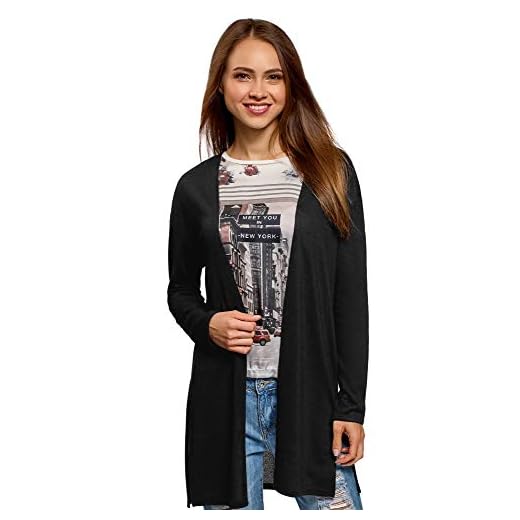 oodji Ultra Mujer Cárdigan de Punto sin Cierre, Negro, ES 36 / XS