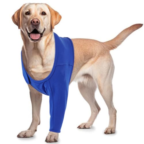 Image of Dog Sleeve to Prevent Front Legs for Right or Left Blue M | 95% Cotton, Breathable Fabric, Ease of use, Keep Bandage Covered, Anti Scratching, Skin Problems