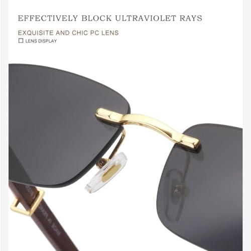 Wooden Rimless Sunglasses Men Luxury Classic Rectangle Frameless Wood Glasses for Male Uv4004