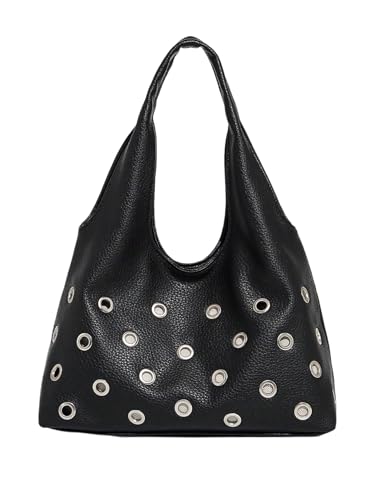 QWINEE Women's Grommet Eyelet Leather Underarm Bags Y2K Magnet Shoulder Bags Purse