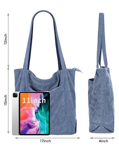 Image of Iioscre Corduroy Tote Bag for Women,Hobo HandBags with Zipper,Large Capacity Casual Shoulder Handbags with Inner Pockets