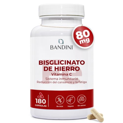 Bandini® Hierro Suplemento 80mg + Vitamina C 160mg - 180 Cápsulas Veganas | Bisglicinato de hierro - Contribuye a la Formación de Glóbulos Rojos y Hemoglobina - Con Alta Absorción y al Sistema Inmune