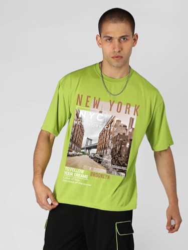 Image of CHKOKKO Mens Polyester Stylish Oversized T Shirt for Daily & Casual Wear Printed Design with Drop Shoulder & Half Sleeves