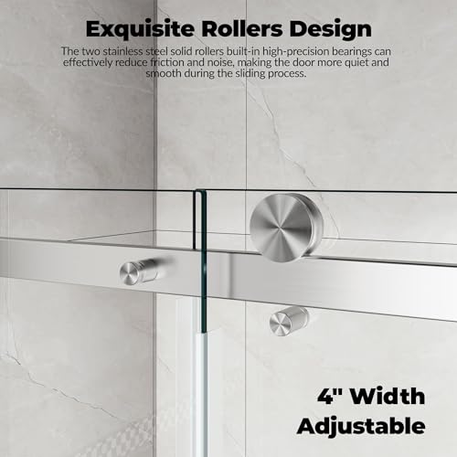 Image of 44-48 inch W x 76 inch H Frameless Sliding Shower Door, 5 /16 inch (8mm) SGCC Tempered Glass with Explosion-Proof Safety Film, Easy-Clean Coating & 304 Stainless Steel Hardware, Brushed Nickel
