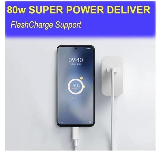 Image of Original 80W Charger for Vivo V25 Pro,21e 5G, V21, V21 Pro, Y73, 21 5G, V20 Pro, V20, V19, Y35 5G, 23e, V25e, Y35, V25 5G with Type C Cable White (TEN30)