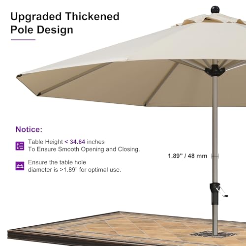 Image of PURPLE LEAF Patio Umbrella 11 FT Round Large Aluminum Frame Khaki