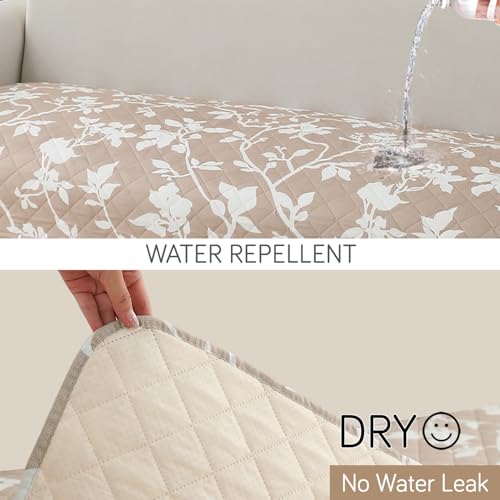 Image of HOKIPO 'Elira Series' Printed Water Repellent + Waterproof Quick Dry L Shape (2+2 Seater) Sofa Seat Cover Mat, Buff Brown Sillehoute Floral (AR-5245-C7 + AR-5246-C7)