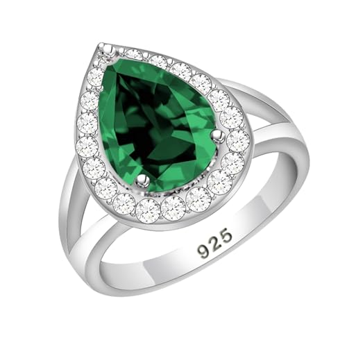 NYMFEA yaoqijie Wassertropfen 925 Silber Ring Grün Zirkonia Weiß for Frauen Hochzeit Hochzeit/Verlobung/Party/Geschenke Ring lasting (Color : Grün, Size : 41)