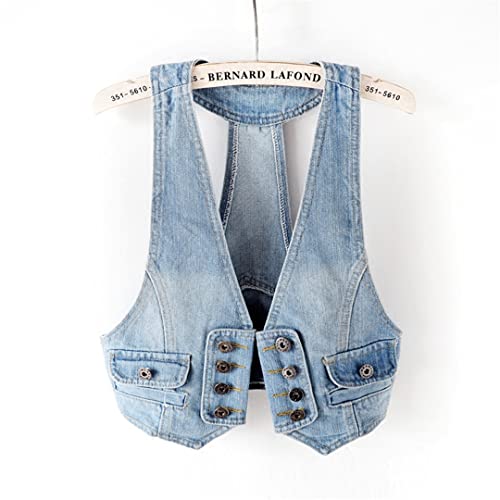 Wvapzxx Spring Short Denim Vest Women's Summer Thin Sleeveless Jacket Vintage Jean Waistcoat3