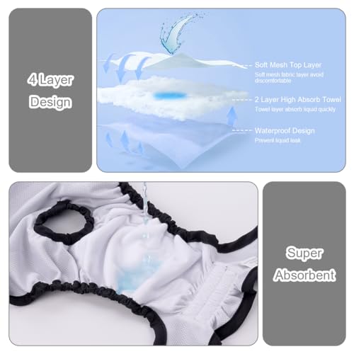 Aomig Hundewindeln Hündinnen 3Pcs Waschbare Auslaufsichere Läufigkeitshose Hündinnen Wiederverwendbare Damenbinden Höschen für Weibliche Haustiere Hochsaugfähige Nkontinenz Hundewindeln (Schwarz,XL)