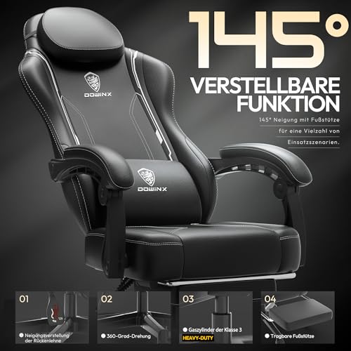 Sedia da gioco da corsa, ergonomica, con supporto lombare, in pelle PU, schienale largo, 150 kg, colore nero - Sedia gaming - Immagine 5