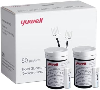yuwell Blood Glucose Test Strips and Lancets x 50pcs (Diabets Test Strips for yuwell Blood Glucose Meter 660 Only)