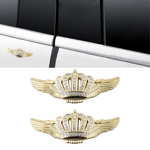 Image of Wing Crown Emblems,Crystal Diamond Crown Car Stickers Decals Decoration for Car SUV Window Laptops Luggage (Gold)