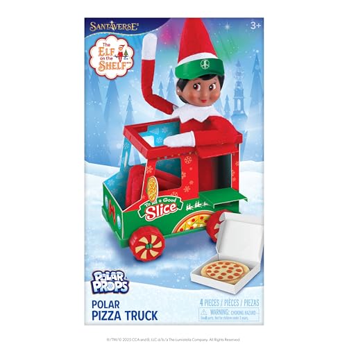 The Elf on the Shelf Polar Props Camion à Pizza Polaire – Accessoires et Accessoires pour des scènes Amusantes d'elfe de Pizza – Elfe Scout Non Inclus.