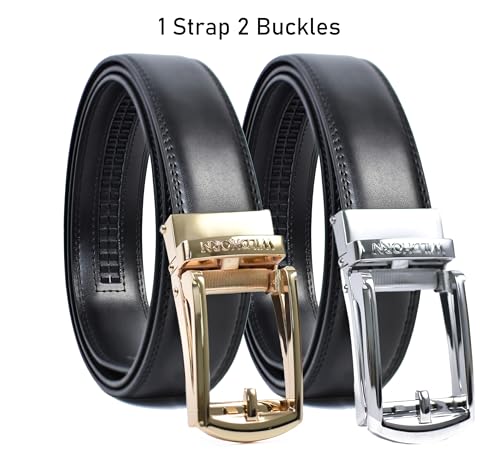 Image of WildHorn Men's Leather Belt Gift Set | Genuine Leather belt Strap with 2 Interchangeable Buckles | Formal & Casual Wear Adjustable Belt | Automatic lock leather belt for men