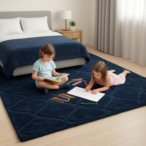 Image of Carpet for Hallway, Kitchen, and Modern Interiors, Cozy Shag Runner for Living Room, Entryway & Office Decor Size 5x8 feet Full Blue