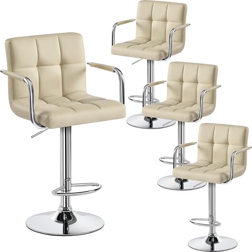 Image of Yaheetech Bar Stools Set of 4, Swivel with Backs, Adjustable Height, Khaki