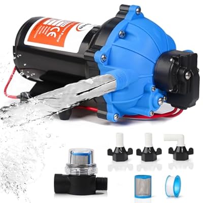 Upgraded 12 Volt Water Pump, 7GPM 70PSI, Five Chamber Self-Priming Diaphragm 12V DC RV Fresh Pump with Heavy Duty Pressure Switch & Strainer for Marine, Yacht, Caravan, Camper