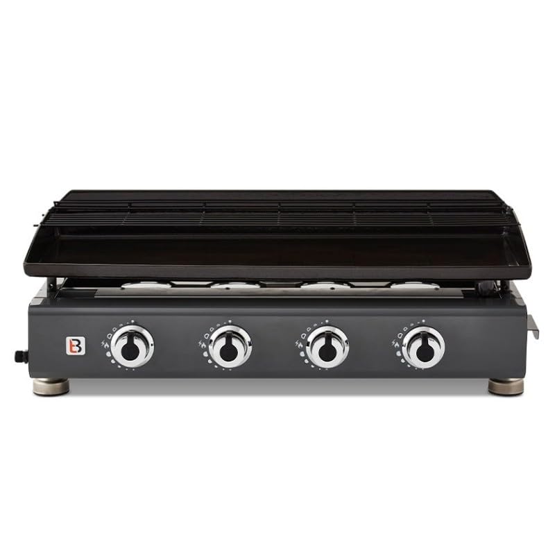 BRASERO - Plancha Silvia II G 4 Feux Gun Metal Brasero - Surface de cuisson 84 x 34 cm - 4 brûleurs - Plaquer acier émaillée - Grille de réchauffement - Tiroir graisse - Jusqu'à 12 convives - 10 kW