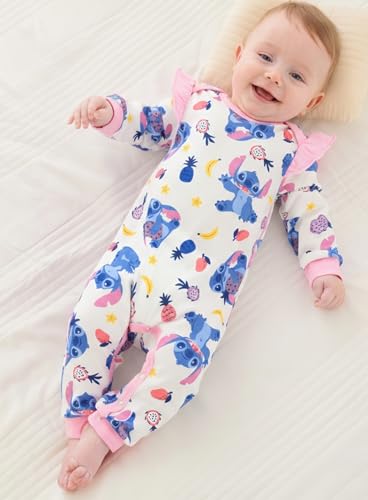 Disney Stitch Princess Cinderella Ariel Minnie Winnie Baby Girls Ruffle Long Sleeve Romper Bodysuit for Newborn to Toddler2