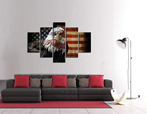 Large Wall Art Picture Eagle American Flag Canvas Painting 5 Piece Rustic Usa Flag Posters Patriotic Military Print Artwork Home Decor For Living Room Bedroom Office Framed Ready To Hang (60''Wx40''H) #TOP4