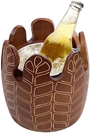 SHYPT Vintage Ice Bucket, Wine Champagne Bucket Solid Wood Double Walled Beverage Barware Ice Wine Container-brown