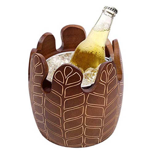 Acquire Vintage Ice Bucket, Wine Champagne Bucket Solid Wood Double Walled Beverage Barware Ice Wine Container-Brown #TOP17