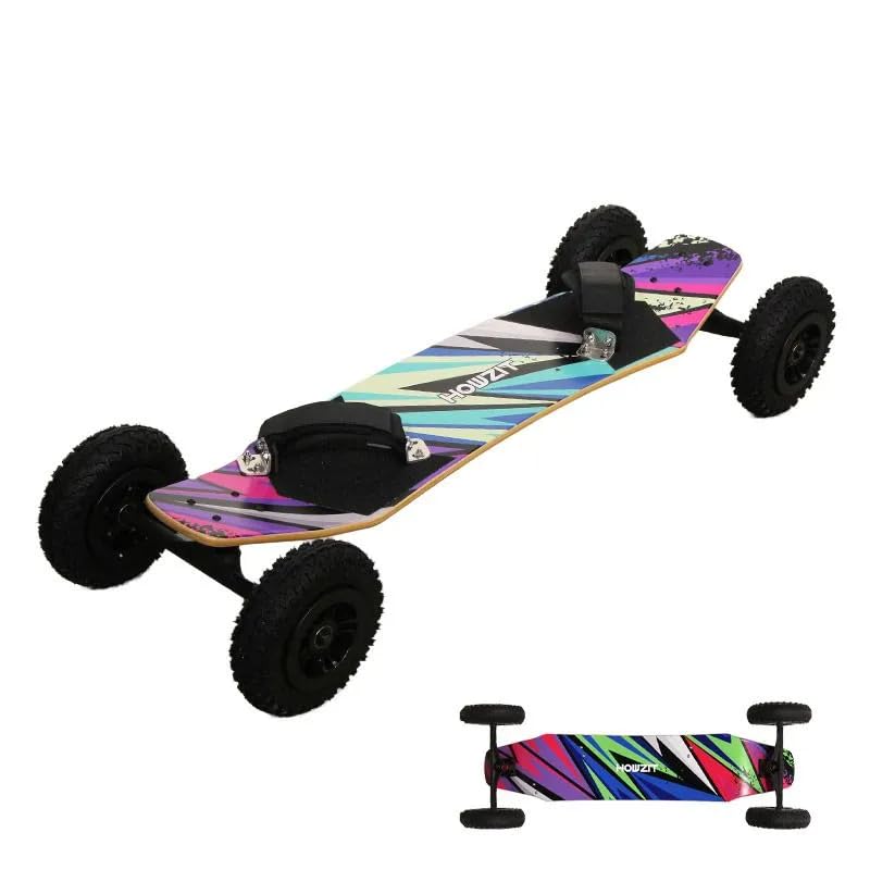Howzit PeakFlow Mountainboard Tout-Terrain - Plateau 96cm en Bois de Bouleau 9 Plis - Trucks Type Skate 36cm & Roues Gonflables 8 Pouces - Fixations Ajustables Velcro - Idéal Freeride & Kite-Skate
