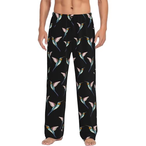 Novastar Mens Pajama Pants Bottoms With Pockets- Hummingbird Print Black Soft Mens Pj Pants, Comfy Men Lounge Pants4