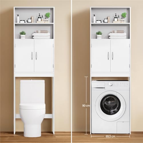 Yaheetech Mueble sobre Inodoro 72x20x195 cm con Estante Ajustable y 2 Puertas Armario para el Inodoro Almacenamiento sobre el Inodoro WC Mueble para Baño - imagen 4